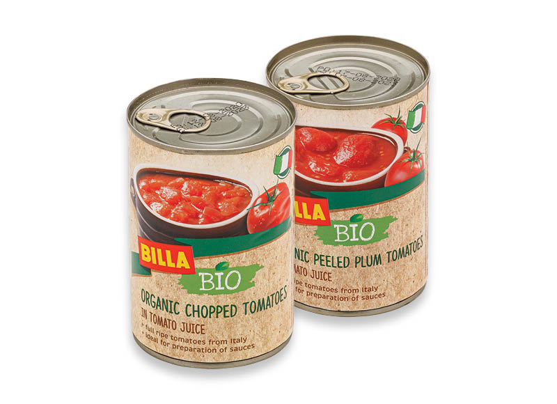 BILLA BIO konservuoti pomidorai
			, 
				 425 ml, 2 rūšių, 2,33 Eur/l. A lygio parduotuvėse