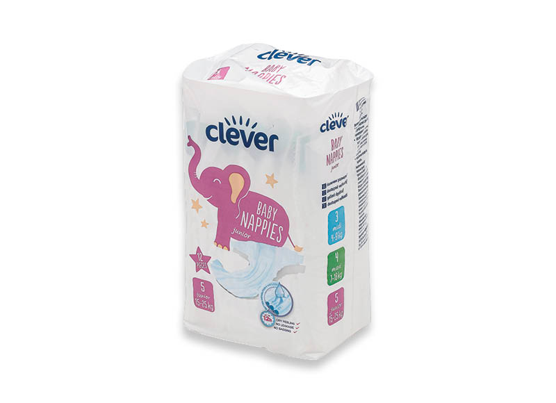 CLEVER sauskelnės JUNIOR
			, 
				 5 dydis, 12-25 kg, 12 vnt., 0,17 Eur/vnt. A lygio parduotuvėse