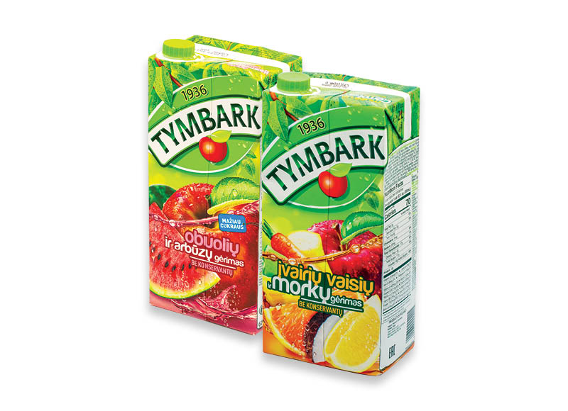 Įvairių vaisių, obuolių ir arbūzų sulčių gėrimai TYMBARK
			, 
				 2 l, 2 rūšių, 0,90 Eur/l