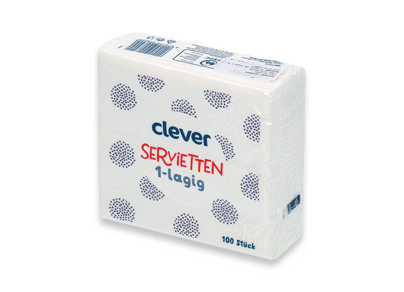 CLEVER servetėlės
			, 
				 100 vnt., 30 x 30 cm, 0,01 Eur/vnt. A lygio parduotuvėse