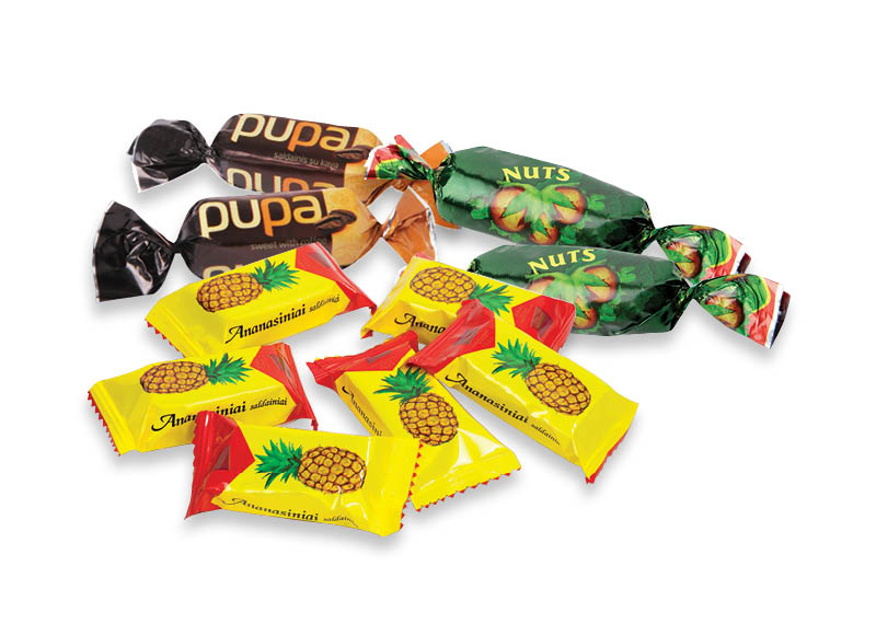 Sveriami saldainiai PUPA, ANANASINIAI ir NUTS
			, 
				 1 kg, 3 rūšių. A lygio parduotuvėse
