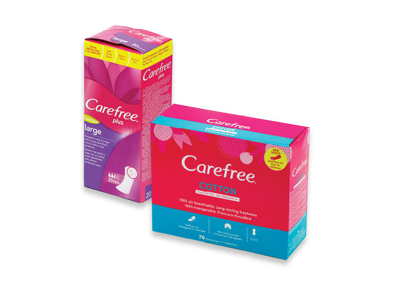 Higieniniams įklotams CAREFREE
			, 
				 20 vnt., 40 vnt., 76 vnt., 4 rūšių