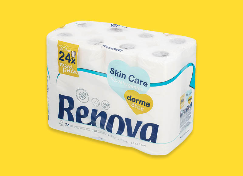 Tualetinis popierius RENOVA SKIN CARE DERMA
			, 
				 24 rit., 3 sl., 0,35 Eur/rit. A lygio parduotuvėse
