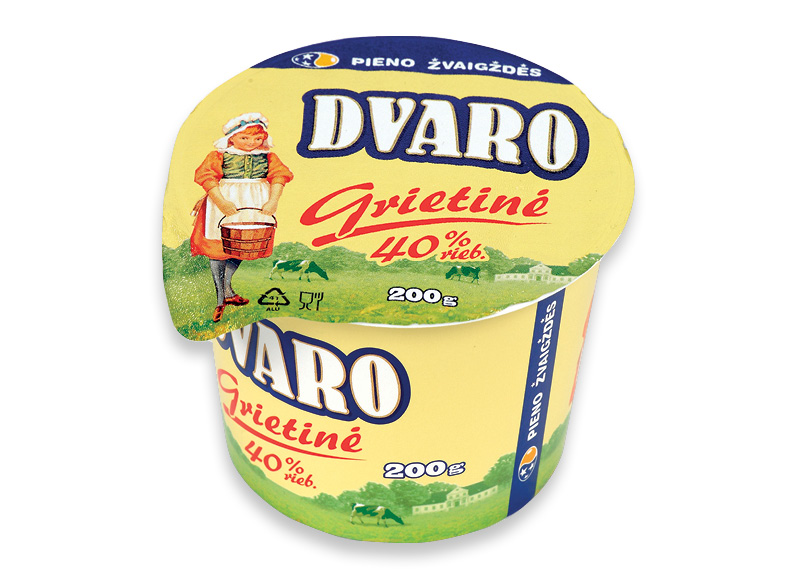 DVARO grietinė
			, 
				 200 g, 40% rieb., 6,45 Eur/kg. A lygio parduotuvėse