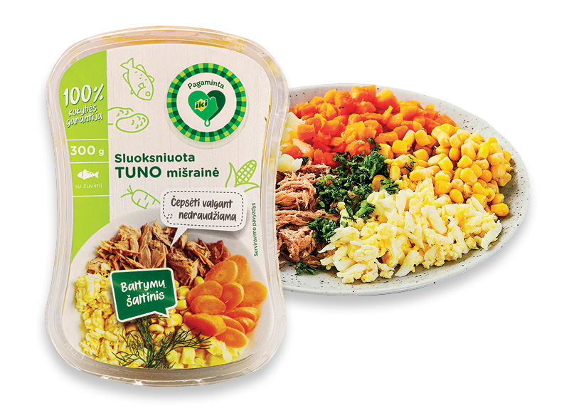 PAGAMINTA IKI SLUOKSNIUOTA tuno mišrainė
			, 
				 300 g, 9,97 Eur/kg. Ir IKI EXPRESS