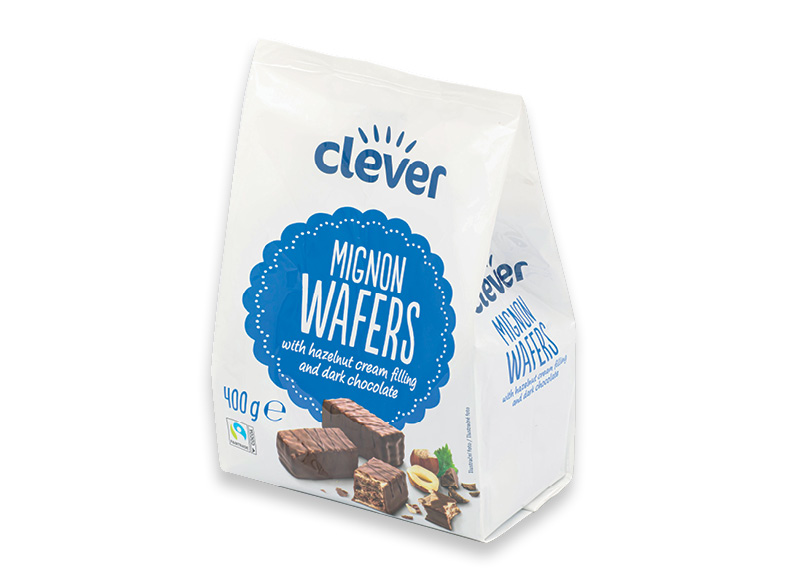 CLEVER šokoladu aplieti vafliai MIGNON su riešutų įdaru
			, 
				 400 g, 7,48 Eur/kg. A lygio parduotuvėse