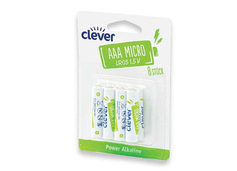 CLEVER elementai ALKALINE AAA
,
8 vnt., 0,22 Eur/vnt. A lygio parduotuvėse CLEVER elementai ALKALINE AAA
,
8 vnt., 0,22 Eur/vnt. A lygio parduotuvėse