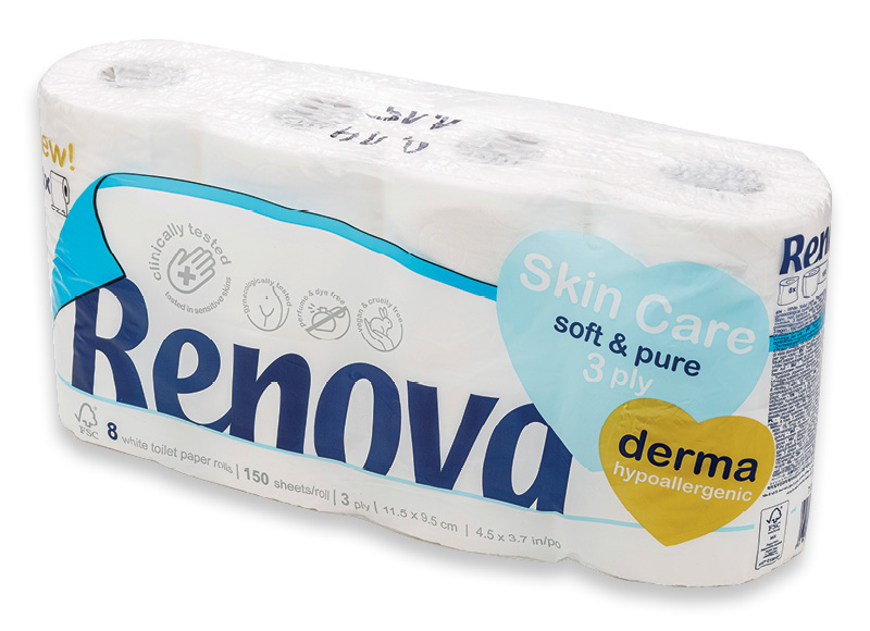 Tualetinis popierius RENOVA
			, 
				 8 rit., 3 sl., 0,43 Eur/rit.