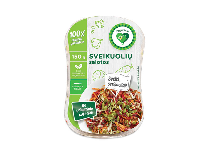 PAGAMINTA IKI SVEIKUOLIŲ salotos
			, 
				 150 g, 10,60 Eur/kg. Ir IKI EXPRESS