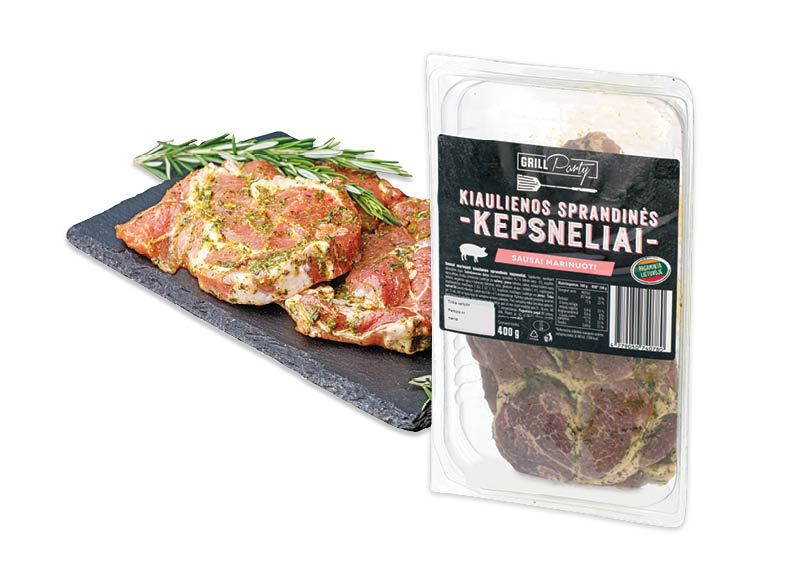 GRILL PARTY SAUSAI MARINUOTI KIAULIENOS SPRANDINĖS KEPSNELIAI
			, 
				 400 g