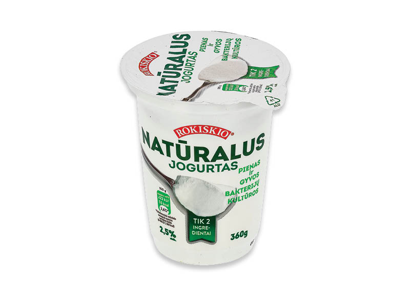 ROKIŠKIO natūralus jogurtas
			, 
				 360 g, 2,5 % rieb., 3,31 Eur/kg
