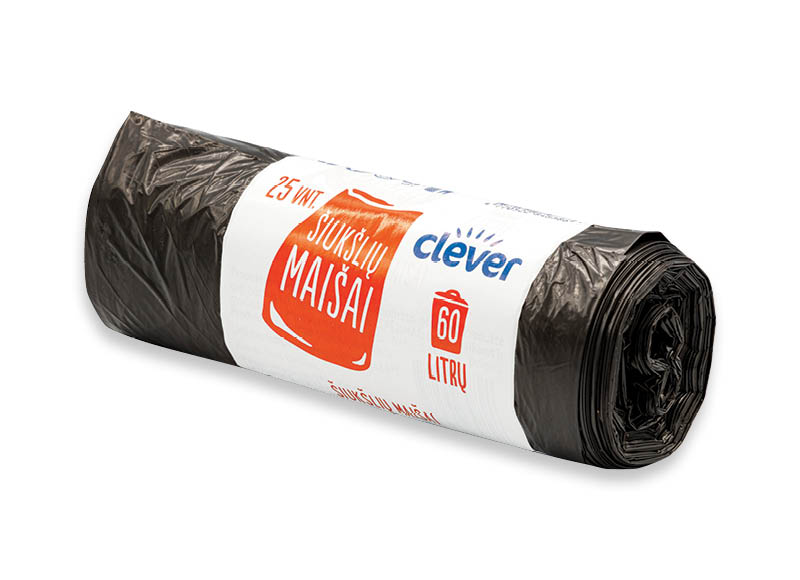 CLEVER šiukšlių maišai
			, 
				 25 vnt., 60 l, 0,05 Eur/vnt.