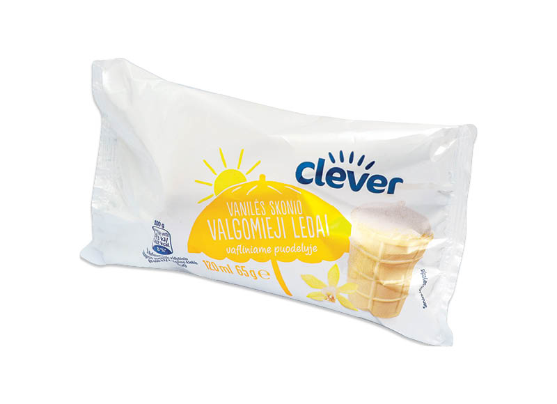 CLEVER vanilės skonio valgomieji ledai vafliniame puodelyje
			, 
				 120 ml, 1,25 Eur/l
