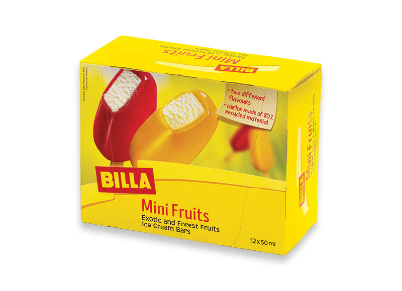 BILLA burboninės vanilės skonio valgomieji ledai, padengti vaisių šerbetu
			, 
				 600 ml, 4,98 Eur/l