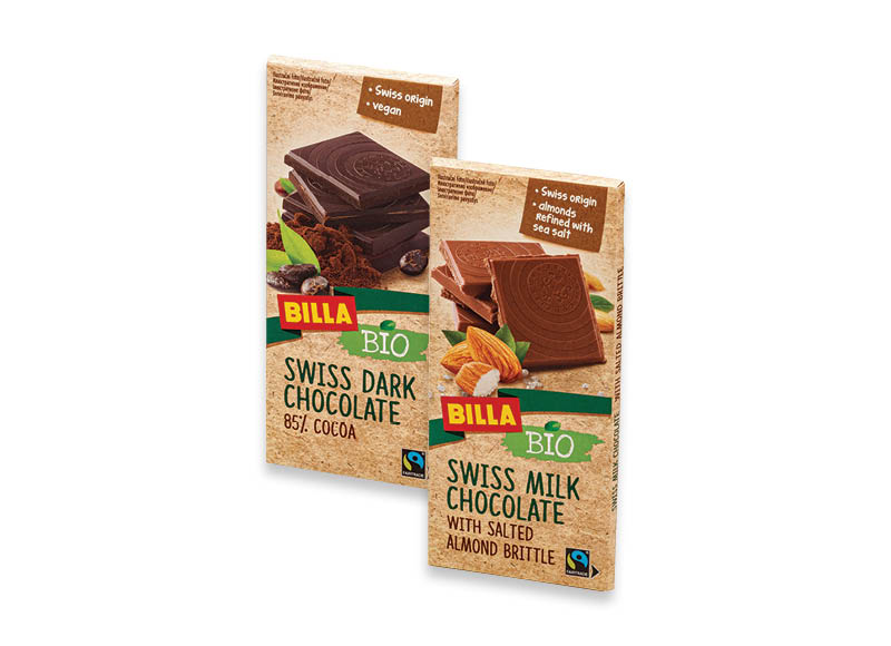 BILLA BIO šokolado plytelė
			, 
				 100 g, 2 rūšių, 19,90 Eur/kg