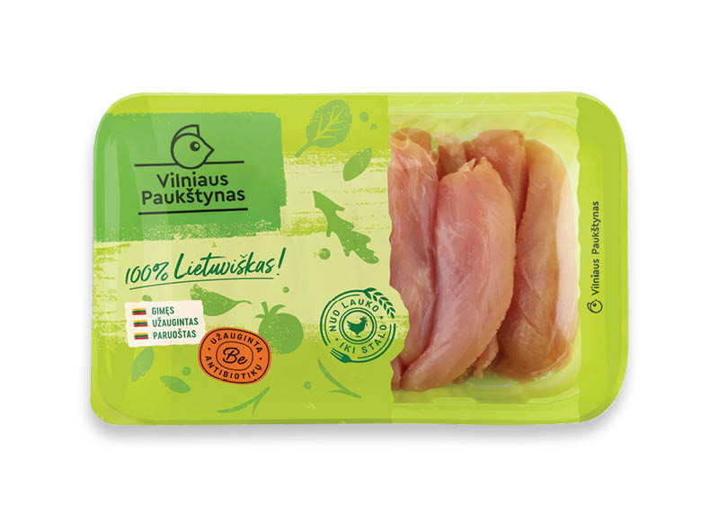 Šviežia broilerių vidinė filė VILNIAUS PAUKŠTYNAS
			, 
				 (užauginta be antibiotikų) 400 g, 9,98 Eur/kg