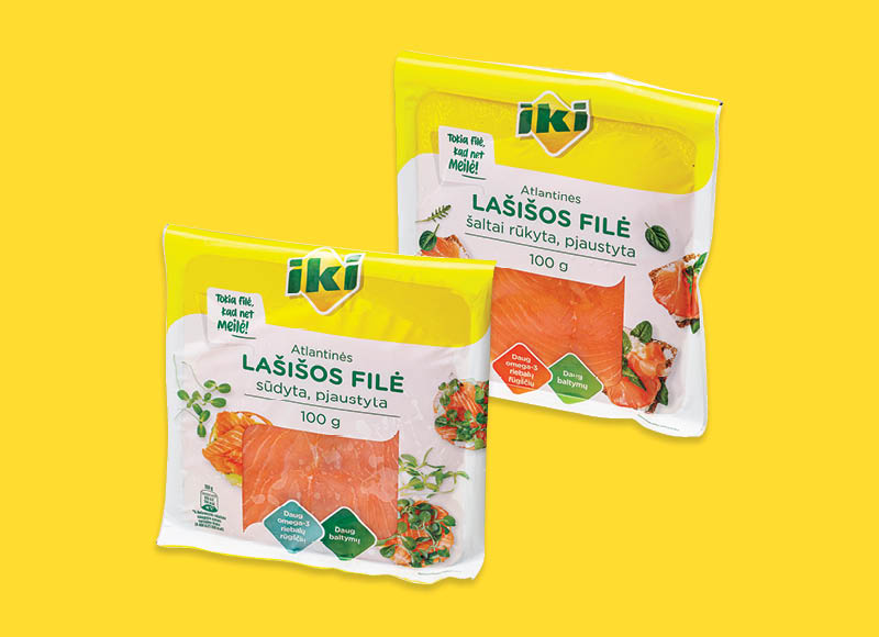 IKI sūdyta ir šaltai rūkyta atlantinių lašišų filė
,
100 g, 2 rūšių, 24,90 Eur/kg. Ir IKI EXPRESS IKI sūdyta ir šaltai rūkyta atlantinių lašišų filė
,
100 g, 2 rūšių, 24,90 Eur/kg. Ir IKI EXPRESS
