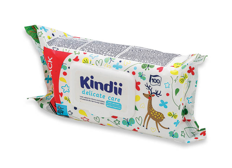 Drėgnos servetėlės KINDII
			, 
				 100 vnt., 0,02 Eur/vnt.