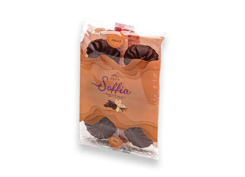 Vanilinio skonio zefyrai SOFFIA su kakaviniu glaistu
			, 
				 216 g, 6,44 Eur/kg
