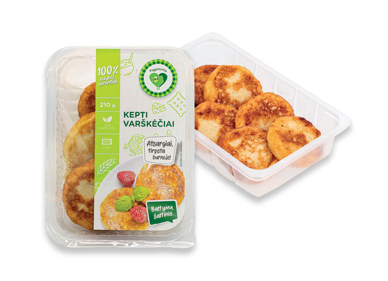 PAGAMINTA IKI keptiems varškėčiams
			, 
				 70 g, 210 g, 560 g