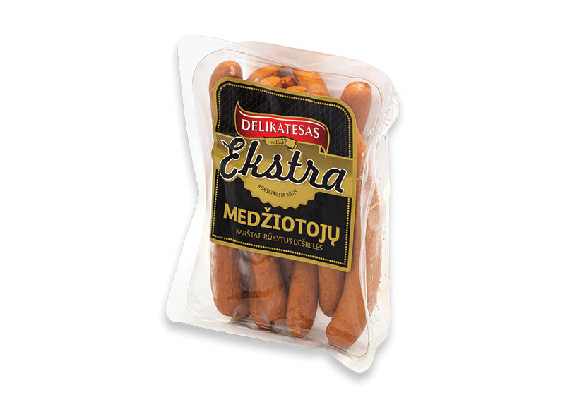 Karštai rūkytos MEDŽIOTOJŲ dešrelės EKSTRA
			, 
				 300 g, a.r., 12,30 Eur/kg