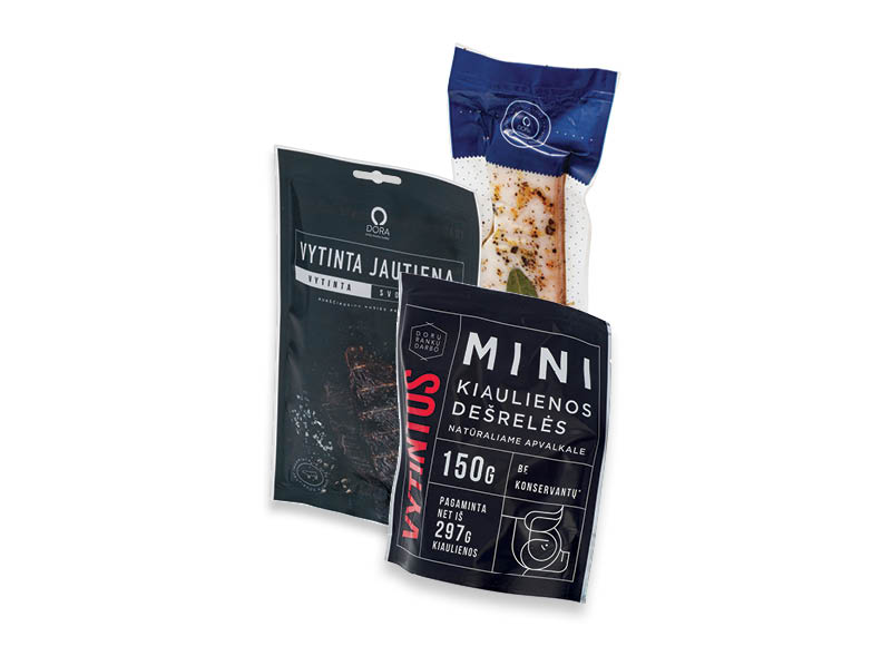 Mėsos gaminių linijai DORA
			, 
				 100 g, 150 g, 1 kg, 7 rūšių