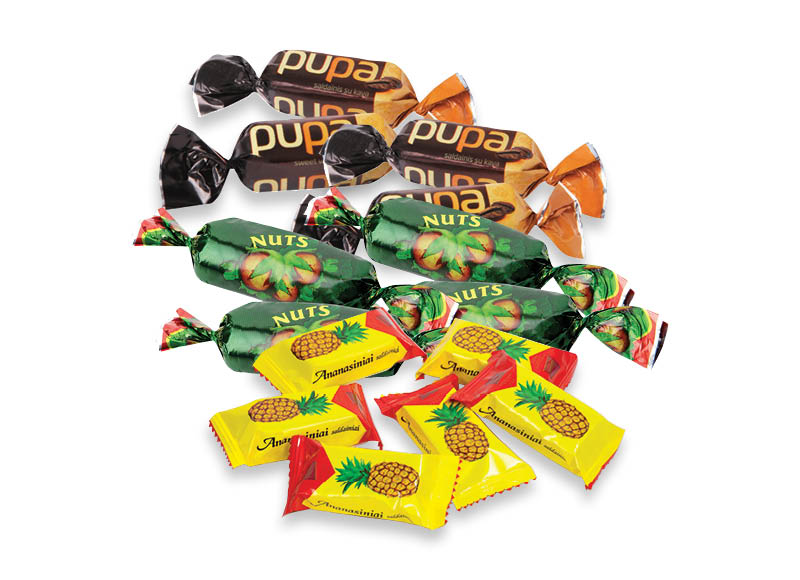 Sveriami saldainiai PUPA, ANANASINIAI ir NUTS
			, 
				 1 kg, 3 rūšių