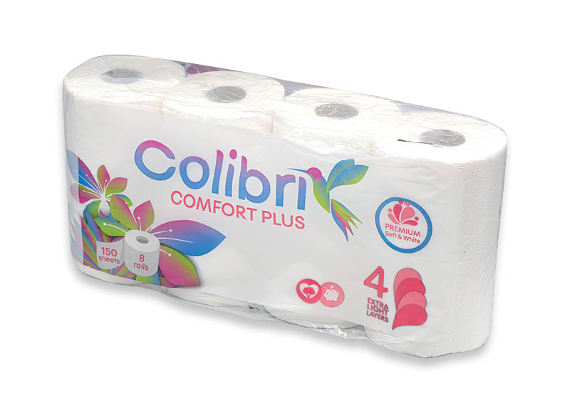 Tualetinis popierius COLIBRI COMFORT
			, 
				 8 rit., 4 sl., 0,45 Eur/rit