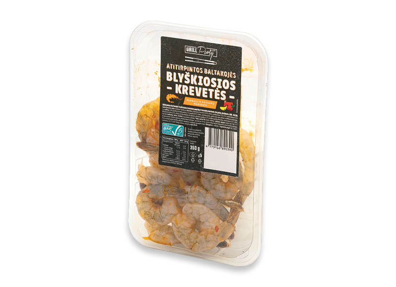 Fasuotos atitirpintos nevirtos baltakojės blyškiosios krevetės GRILL PARTY be galvų, be kiautų
			, 
				 350 g, 19,97 Eur/kg