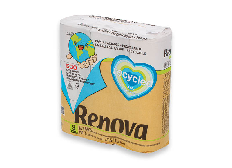 Tualetinis popierius RENOVA RECYCLED
			, 
				 9 rit., 3 sl., 0,44 Eur/rit.