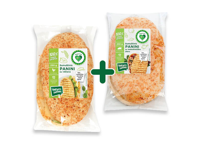 PAGAMINTA IKI sumuštiniai PANINI
			, 
				 220 g, 250 g, 3 rūšių, 3,29 Eur/vnt. Ir IKI EXPRESS