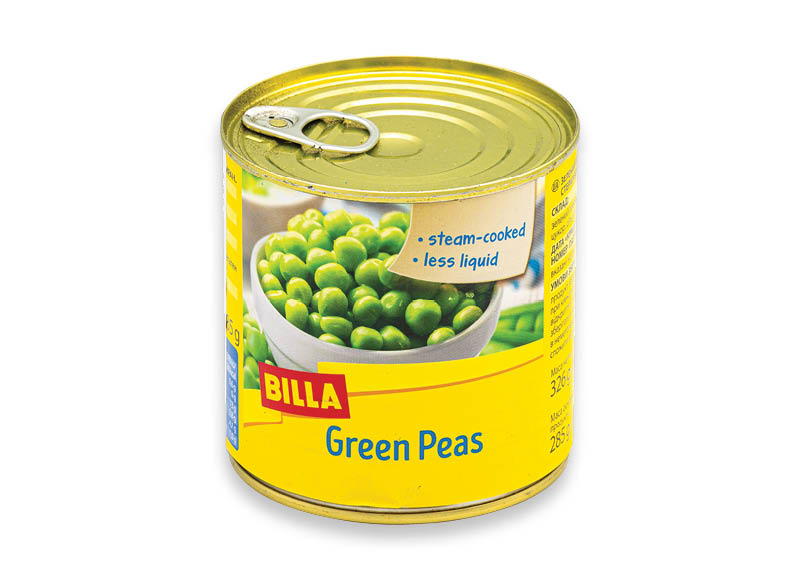 BILLA garuose ruošti žalieji žirneliai
			, 
				 425 ml, 2,33 Eur/l