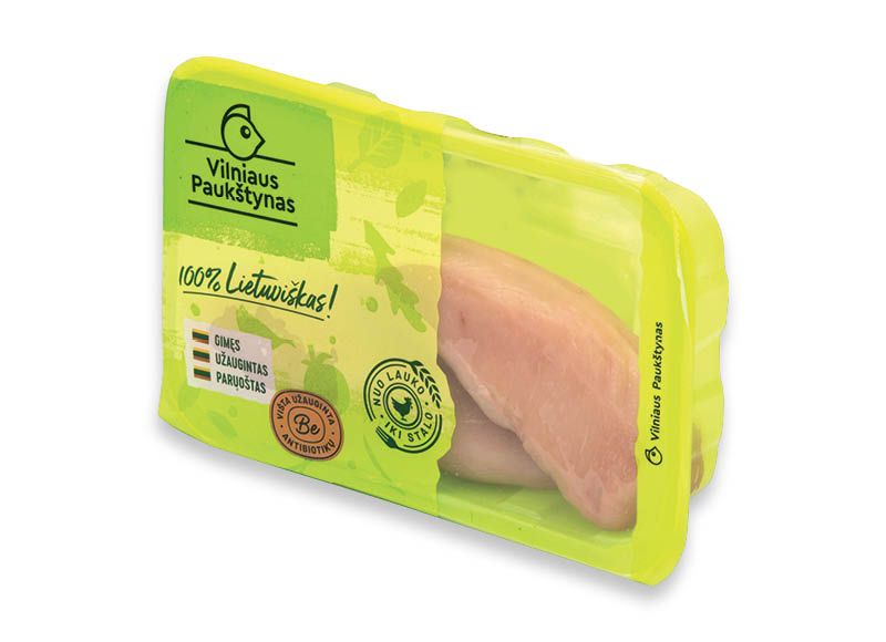 Šviežia viščiukų broilerių filė VILNIAUS PAUKŠTYNAS
			, 
				 (užauginta be antibiotikų) 500 g, 8,78 Eur/kg