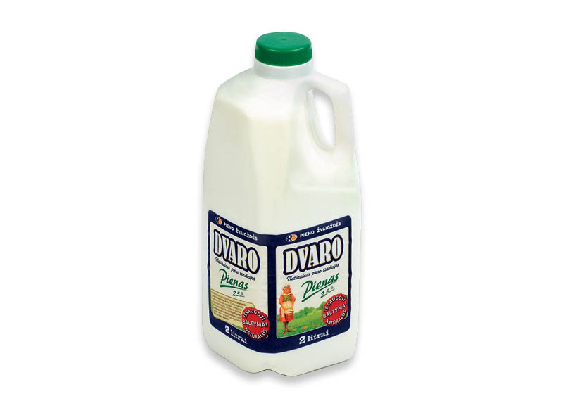 DVARO pienas
			, 
				 2 l, 2,5 % rieb., 1,15 Eur/l