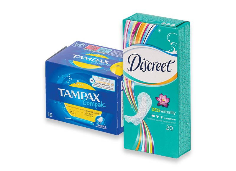 Higieniniams įklotams, tamponams TAMPAX ir DISCREET
			, 
				 9 rūšių