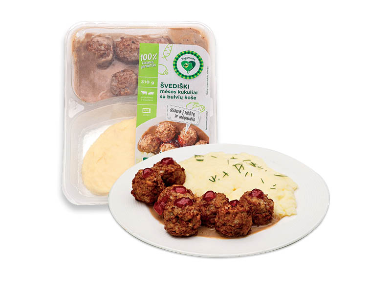PAGAMINTA IKI ŠVEDIŠKI mėsos kukuliai su bulvių koše
			, 
				 310 g, 9,32 Eur/kg. Ir IKI EXPRESS