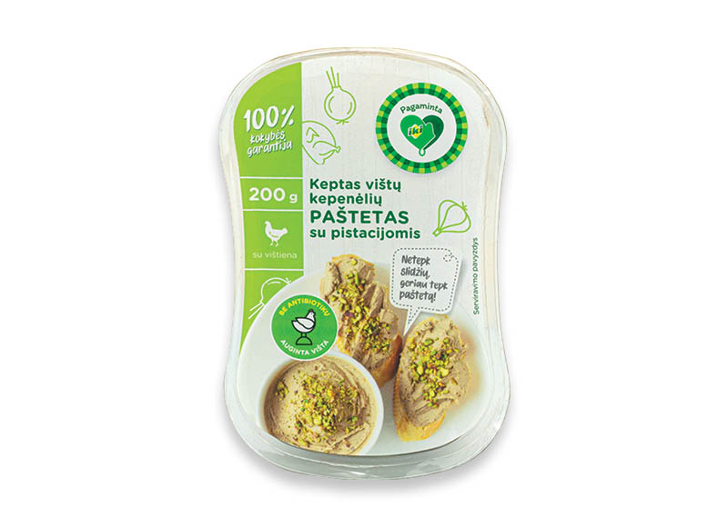 PAGAMINTA IKI keptas vištų kepenėlių paštetas su pistacijomis
			, 
				 200 g, 14,95 Eur/kg