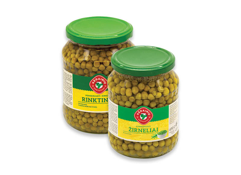 Konservuoti KĖDAINIŲ RINKTINIAI žalieji žirneliai
			, 
				 690 g, 1,72 Eur/kg