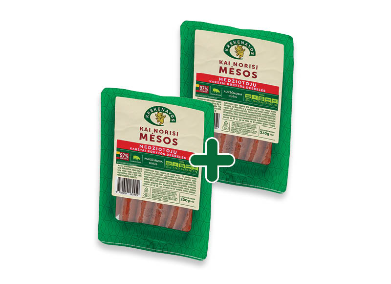 Karštai rūkytos MEDŽIOTOJŲ dešrelės KAI NORISI MĖSOS
			, 
				 230 g, 3,89 Eur/vnt.