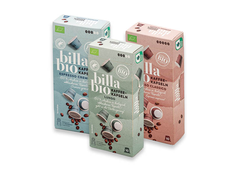 BILLA BIO kavos kapsulės
			, 
				 10 vnt., 3 rūšių, 0,28 Eur/vnt.