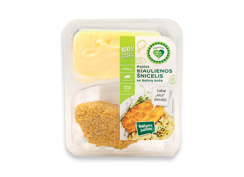 PAGAMINTA IKI keptas kiaulienos šnicelis su bulvių koše
			, 
				 310 g, 10,61 Eur/kg