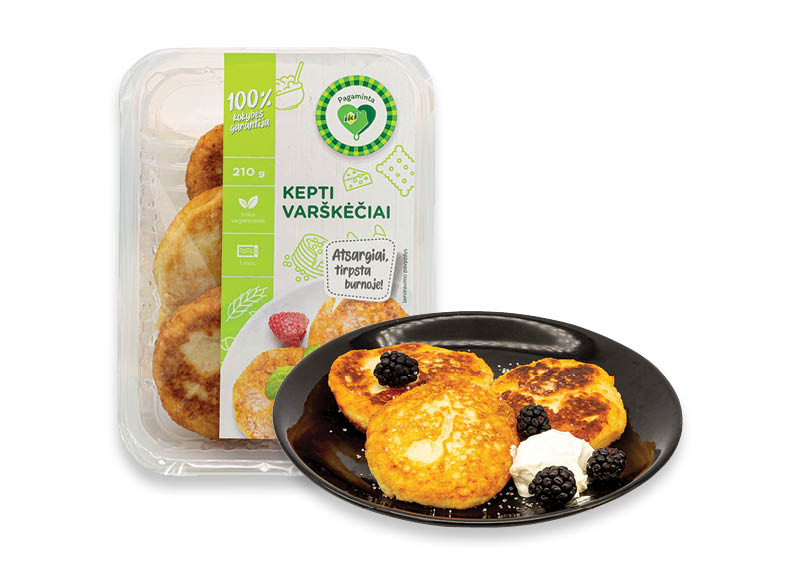 PAGAMINTA IKI keptiems varškėčiams
			, 
				 70 g, 210 g, 560 g