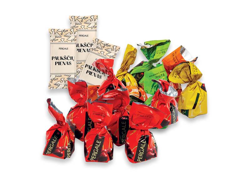 Sveriami saldainiai PERGALĖ MIX, CHERRY ir PAUKŠČIŲ PIENA
			, 
				 1 kg, 3 rūšių