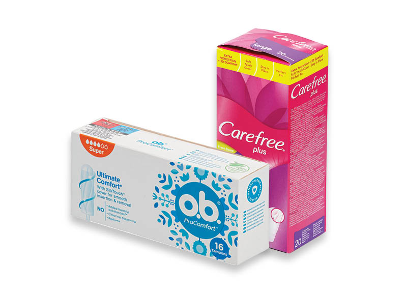 Higieniniams įklotams, tamponams CAREFREE ir O. B.
			, 
				 Įvairių rūšių