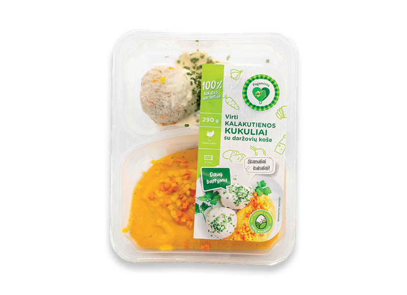 PAGAMINTA IKI virti kalakutienos kukuliai su daržovių koše
			, 
				 290 g, 11,34 Eur/kg