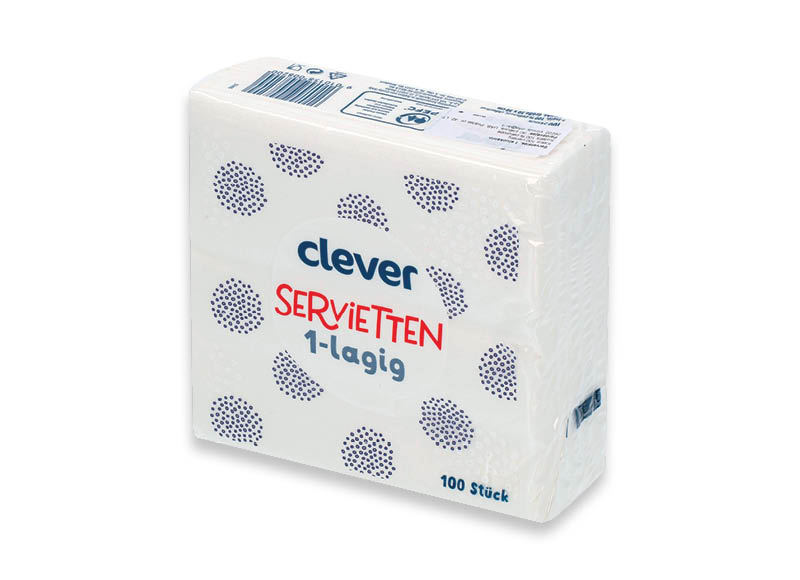 CLEVER servetėlės
			, 
				 100 vnt., 30 x 30 cm, 1 sl. 0,01 Eur/vnt.