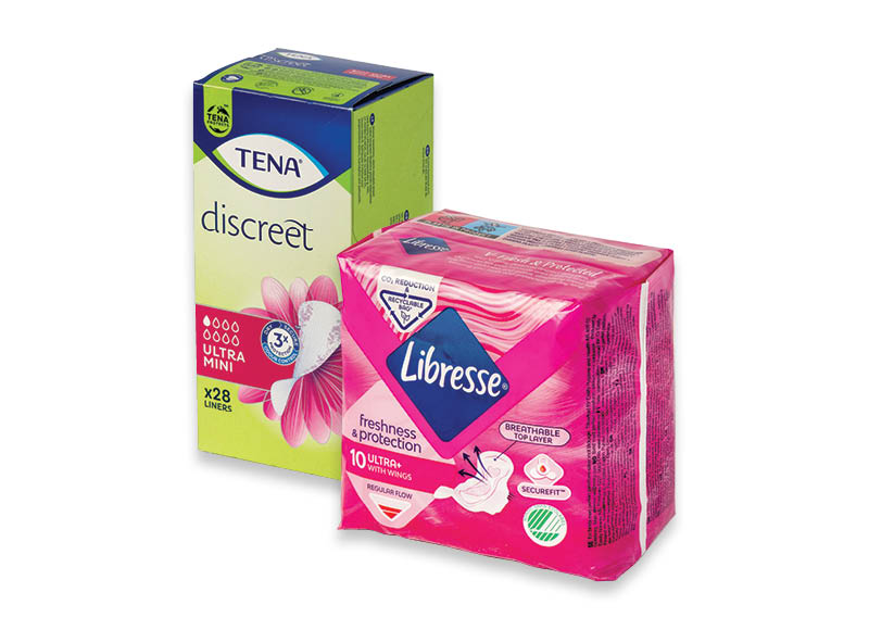 Higieniniams įklotams, paketams LIBRESSE ir TENA
			, 
				 Įvairių rūšių. Ir IKI EXPRESS