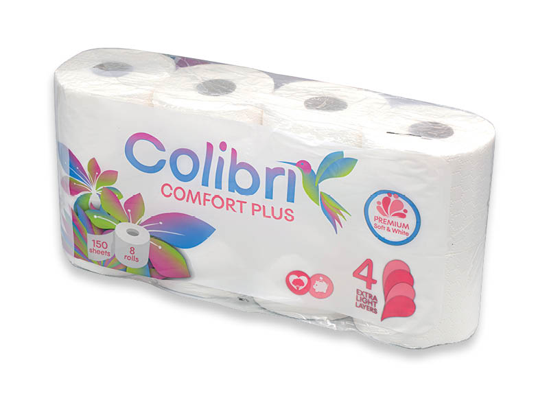 Tualetinis popierius COLIBRI COMFORT
			, 
				 8 rit., 4 sl., 0,37 Eur/rit.
