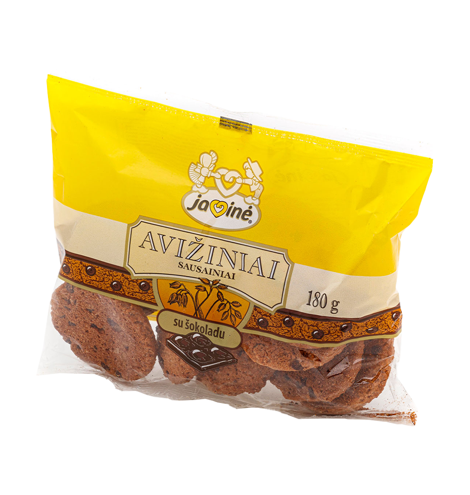 Avižiniai sausainiai JAVINĖ su šokoladu, 180 g