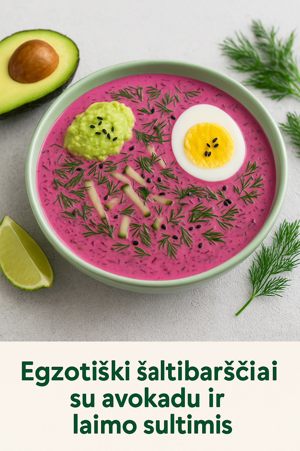 Egzotiški šaltibarščiai su avokadu ir laimo sultimis